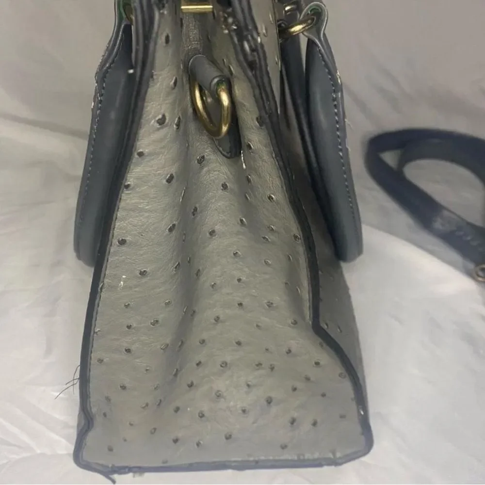 Structured Vegan Leather Tote Bag in Gray with Gold Hardware